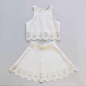 lovers and friends white 2-piece crop top & skirt.